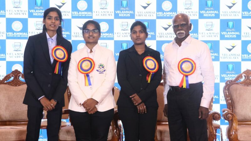 World Carrom Champions காசிமா – மித்ரா – நாகஜோதி ஆகியோருக்கு தலா ₹50 லட்சம் பரிசளித்த வேலம்மாள்