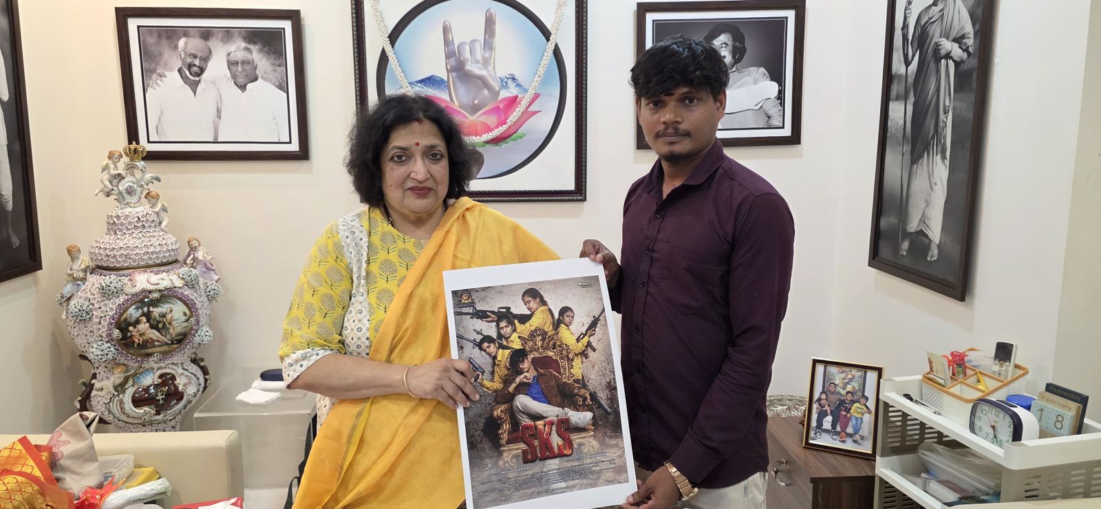 பெண்களுக்கு சுய பாதுகாப்பு : SKS பட போஸ்ட்டரை வெளியிட்ட லதா ரஜினி –  லெஜன்ட் சரவணன்