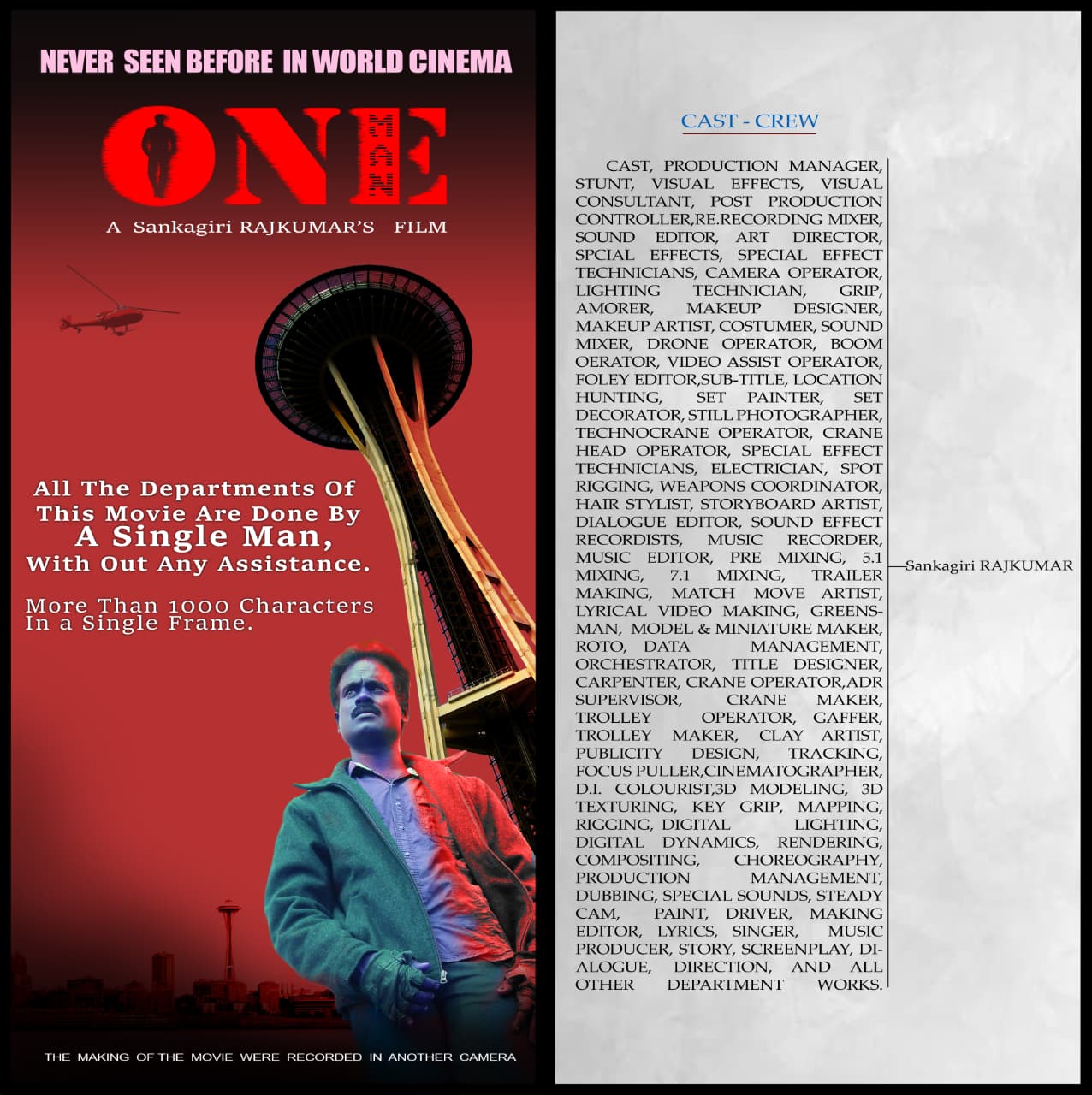 ONE ஒன் மேன் விமர்சனம்.. எல்லா புகழும் சங்ககிரி ராஜ்குமார் ஒருவருக்கே..!